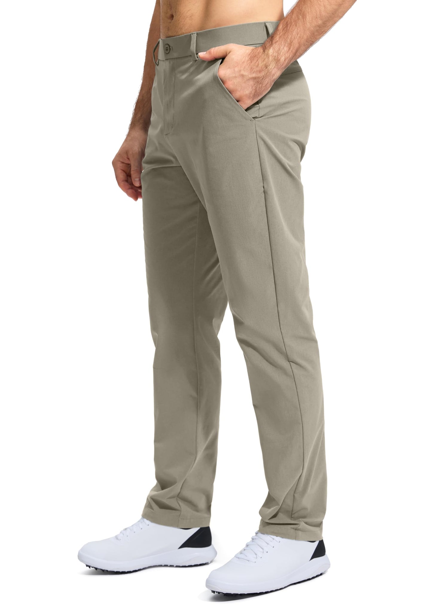 Pudolla Men's Golf Pants Work Dress Comfy Pants Casual Slacks Trousers with Pockets(Stone_Grey 35Wx30L)