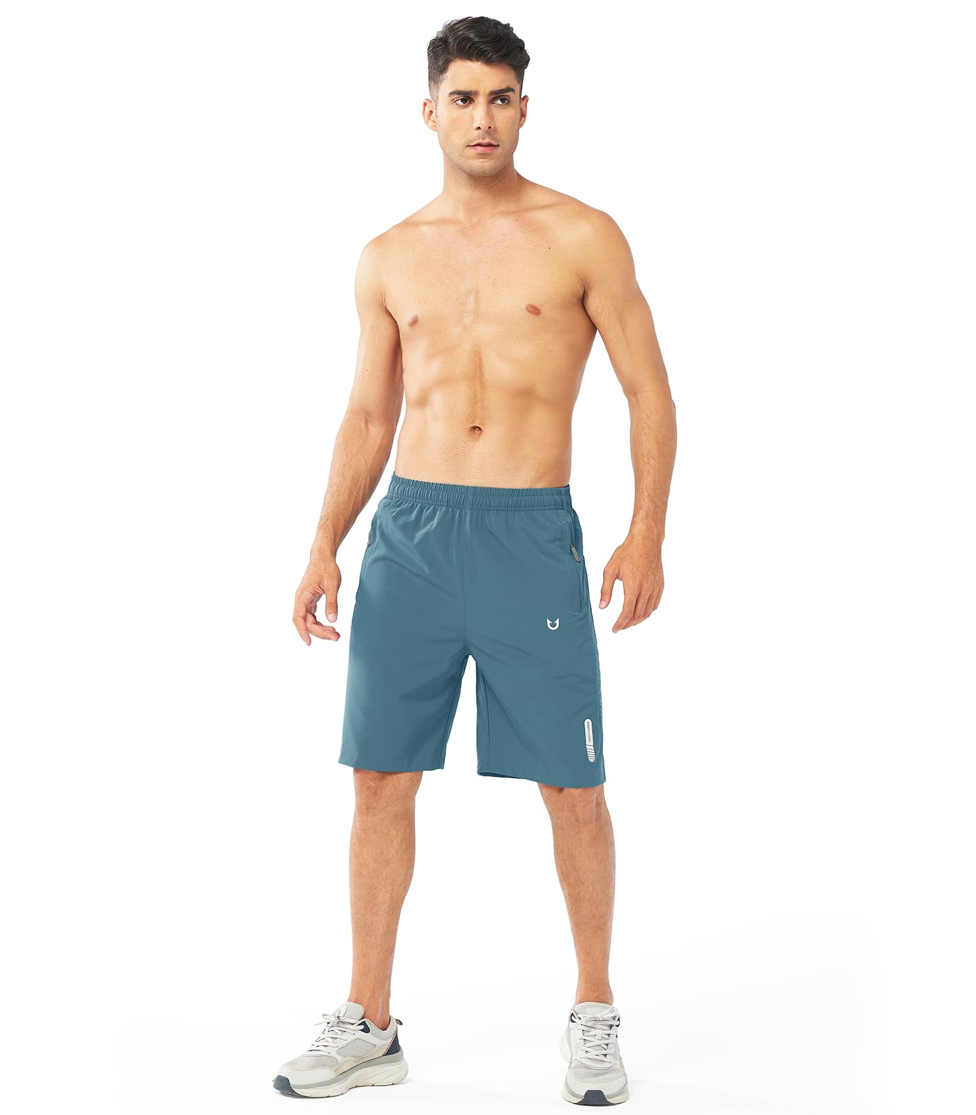 NORTHYARD Men's Athletic Running Shorts Gym Workout 7"/9"/5" Quick Dry Lightweight Sports Basketball Tennis 3 Zipper Pockets GREYBLUE-9inch M