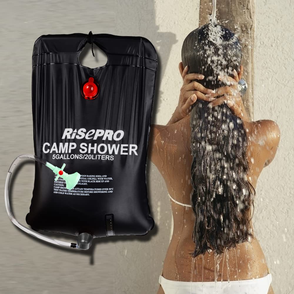 Solar Shower Bag, RISEPRO® 5 gallons/20L Solar Heating Camping Shower Bag Temperature Indicator Hot Water 45°C Hiking Climbing C1004