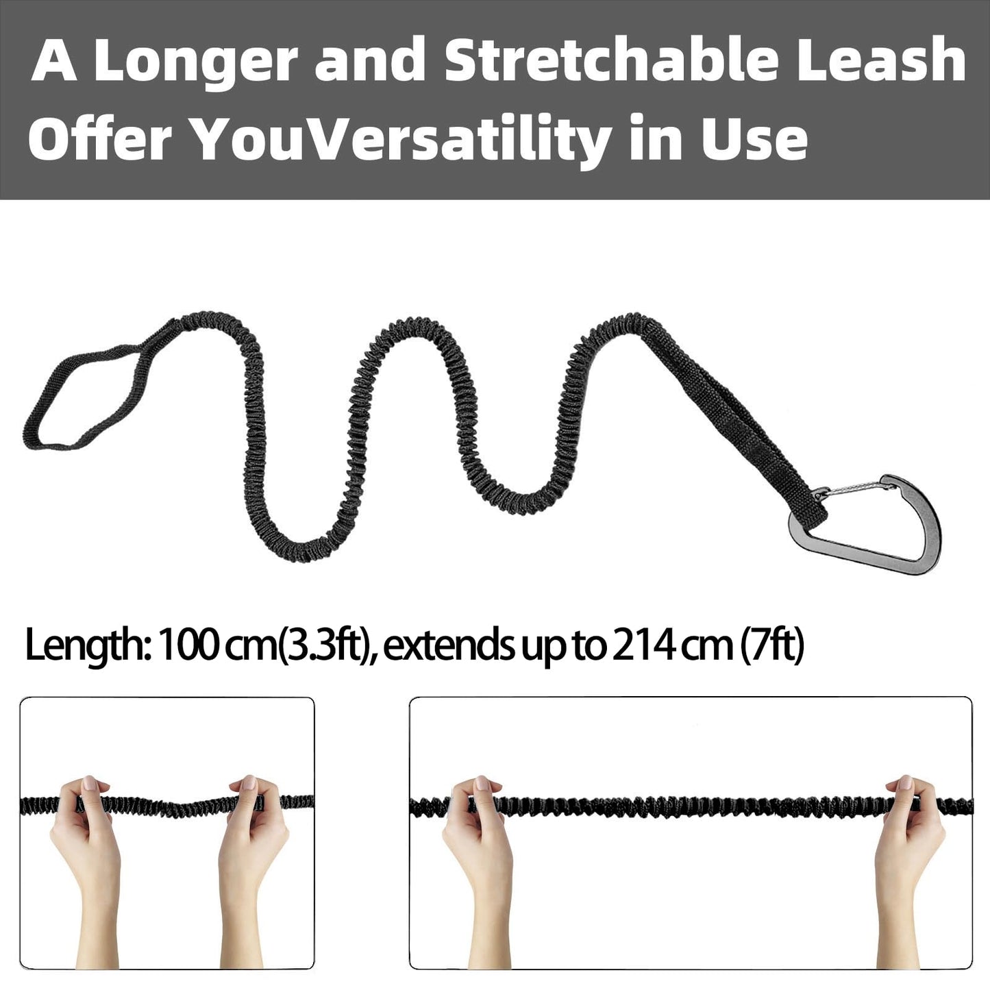 MOOCY Kayak Paddle Leash, 3-7 ft Stretchable Strap Lanyard for SUP, Canoeing, Fishing Accessories - Secure Bungee Rod Holder Tether(Black, 2 Pack)