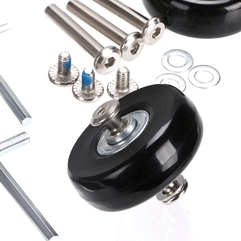 OwnMy 50mm x 18mm Set of 4 Luggage Suitcase Replacement Wheels with Bearings, Black Rubber Swivel Caster Wheels Bearings Repair Kits with 33MM / 36MM Axles