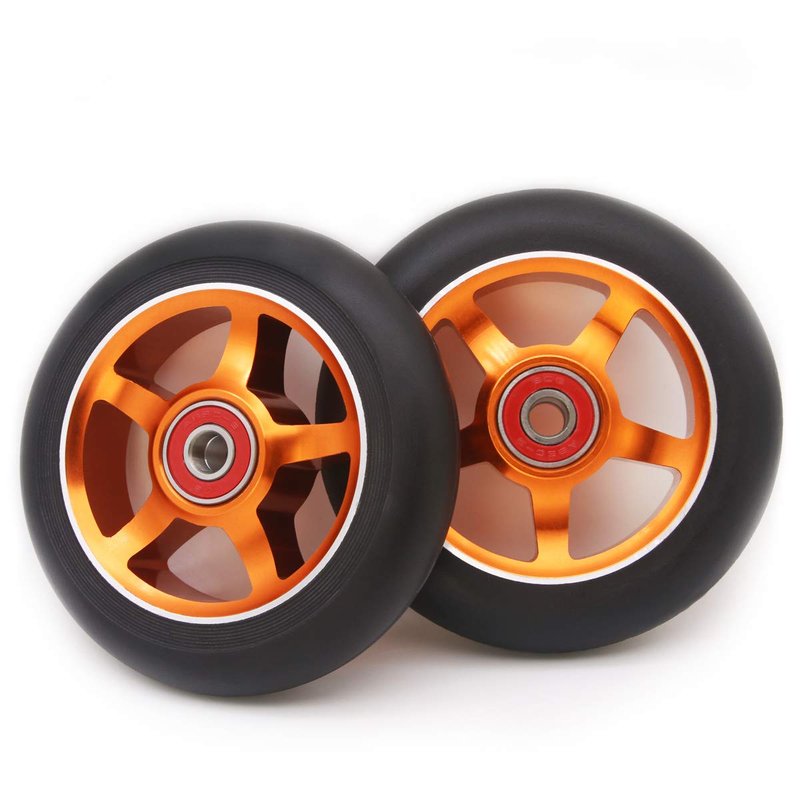2pcs Replacement 100mm Pro Scooter Wheels with Abec 9 Bearings for MGP/Razor/Lucky/Envy Pro Scooters (Orange)