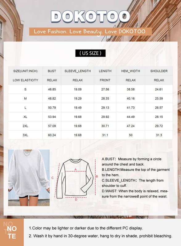 Dokotoo Womens Ladies Plus Size Cotton Basic Oversized Crewneck Long Tunic Sweatshirts for Women Long Sleeve Comfy Cozy Winter Fleece Pullover 2023 Fall Tops Casual Loose Fit Tees Shirts White L