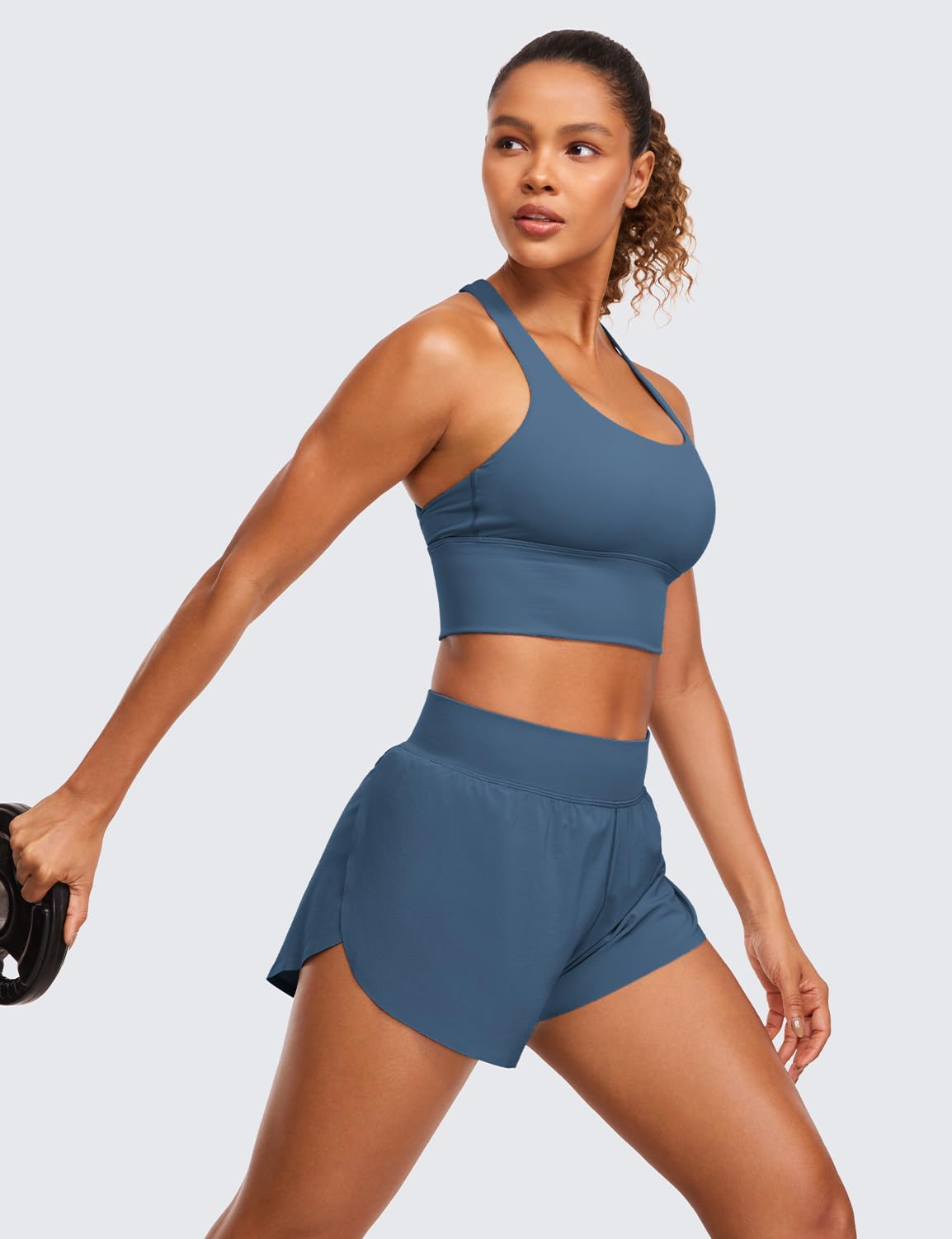 CRZ YOGA High Waisted Dolphin Athletic Running Shorts for Women 3" High Split Comfy Mesh Liner for Gym Workout Track Stelindigo Large