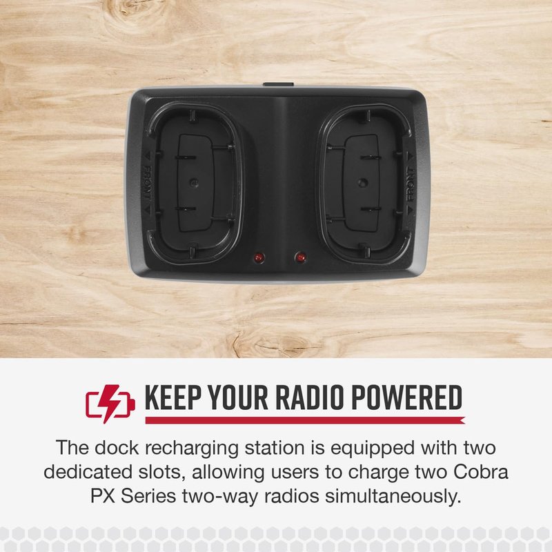 Cobra PX Professional Walkie Talkie 2-Way Dock Charging Station with UBS Charging Cable - Dual Desktop Portable Charger, Compatible with PX650 Business Models