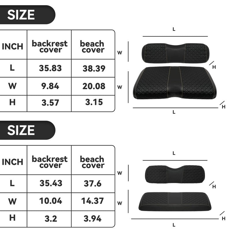 XUANYUDG0769 Golf Cart Front and Rear Seat Covers for 2008+ EZGO RXV Golf Cart and B-Shaped Aftermarket Rear Seat, Vinyl Leather Made/Adjustable Straps and Retractable Buckle/No Stapler Required,4PCS