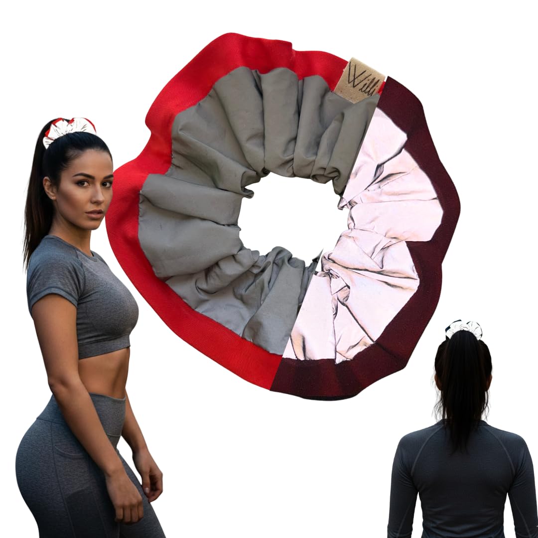 Reflective Scrunchies for Women | High Visibility Safety Hair Ties for Running, Walking, & Night Fitness | Stylish, Gentle, and Secure Ponytail Holder | Sport Gear (Red)