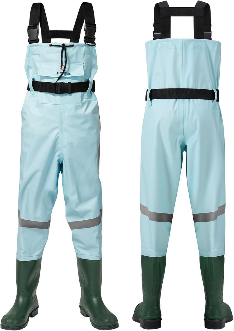 Kids Chest Waders - Youth Waterproof Fishing Waders with Boots | PVC Material, Reflective Safety Band