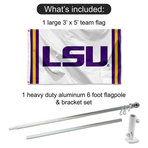 College Flags & Banners Co. LSU Tigers Jersey Stripes Flag and Pole Bracket Mount Bundle
