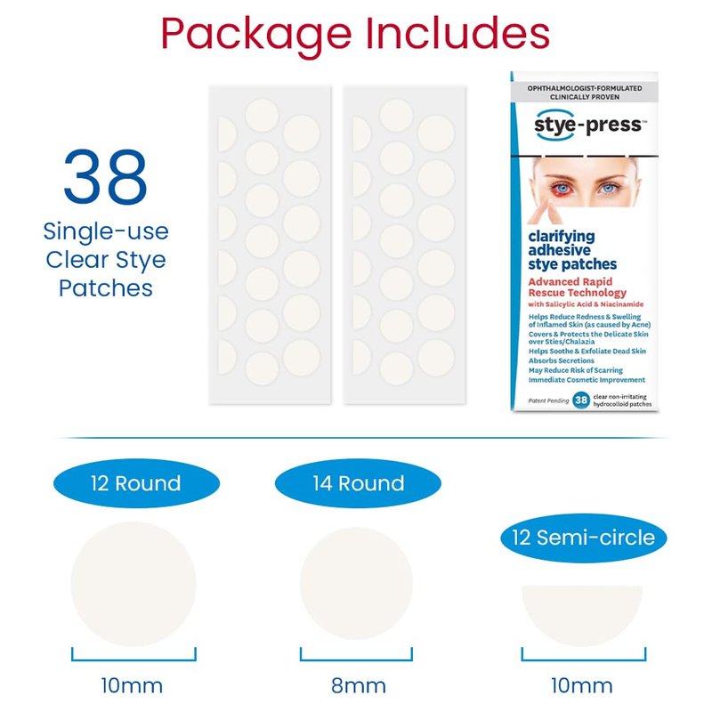 Stye-press: Adhesive Hydrocolloid Patches for Styes & Chalazia: Provide immediate Cosmetic Improvement, Help Absorb Secretions, Reduce Redness, Swelling & Prevent Scarring