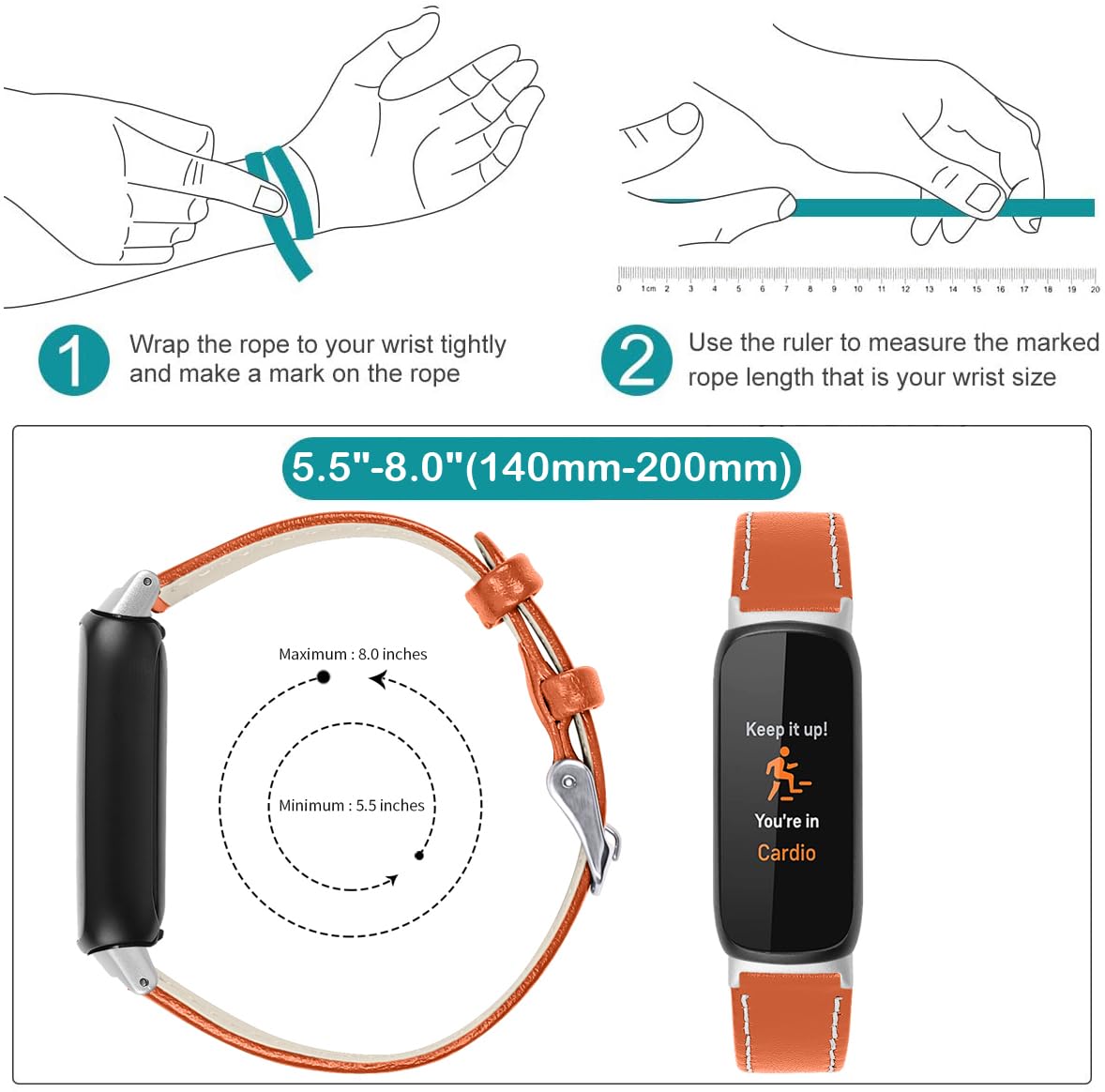Juaupepo Leather Band Compatible with Fit bit Inspire 3, Women Men Soft Leather Bands Quick Release Wristband Adjustable Strap for Inspire 3 Fitness Tracker (Orange)