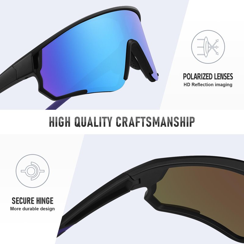 Ofwin Polarized Sports Sunglasses for Men Women UV Protection Cycling Bike Running Wrap Around Sun Glasses Matte Black Frame/Gray Lens