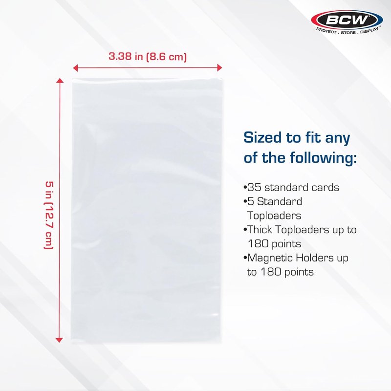 BCW Resealable Team Set Bags - 200 Count | Acid-Free Trading Card Holders for 35 Loose Cards or 5 Standard Toploaders