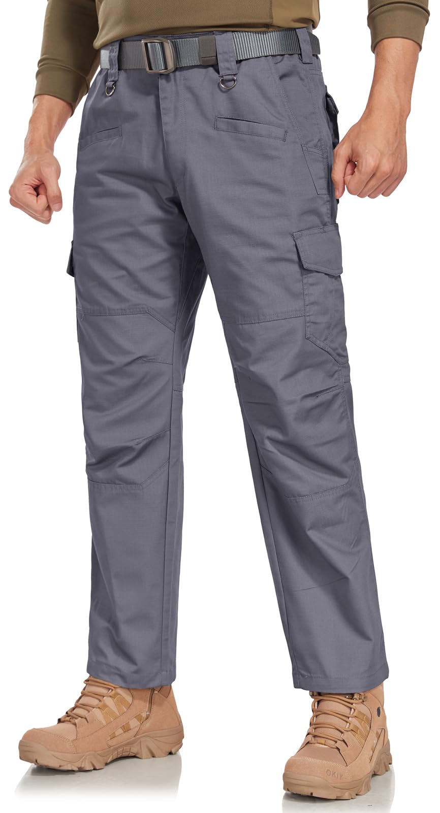 SPOSULEI Cargo Work Pants for Men Ripstop Tactical Pants Lightweight Water Resistant EDC Hiking Carpenter Hunting Pants with Multi Pockets Dark Grey 34Wx30L