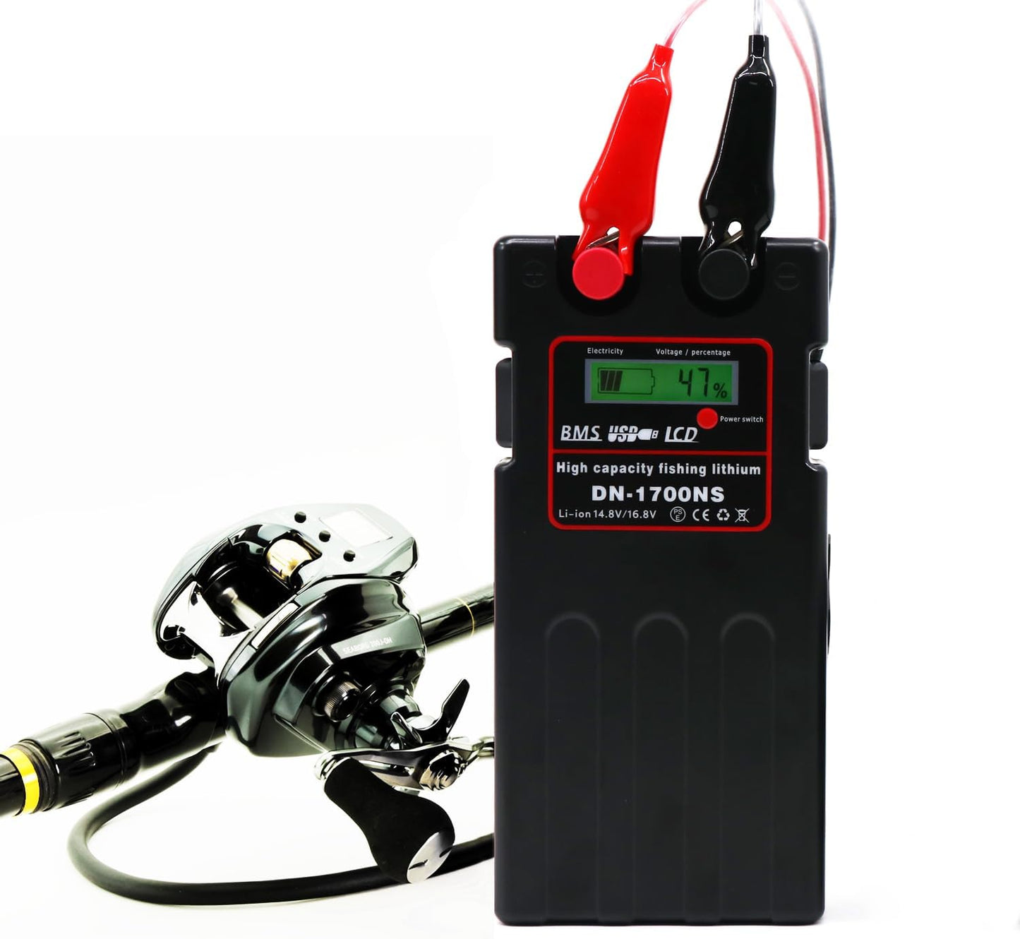 Electric Fishing Reel Battery - 14.8V 9600mAh with Built-in Protection Chip | Includes USB Ports & Case
