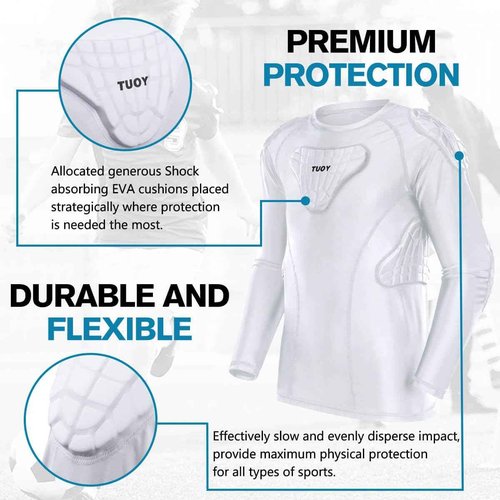 TUOY Youth Padded Chest Football Rib Protector Shirt for Baseball Martial Art Padded Compression Shirt Long Sleeve