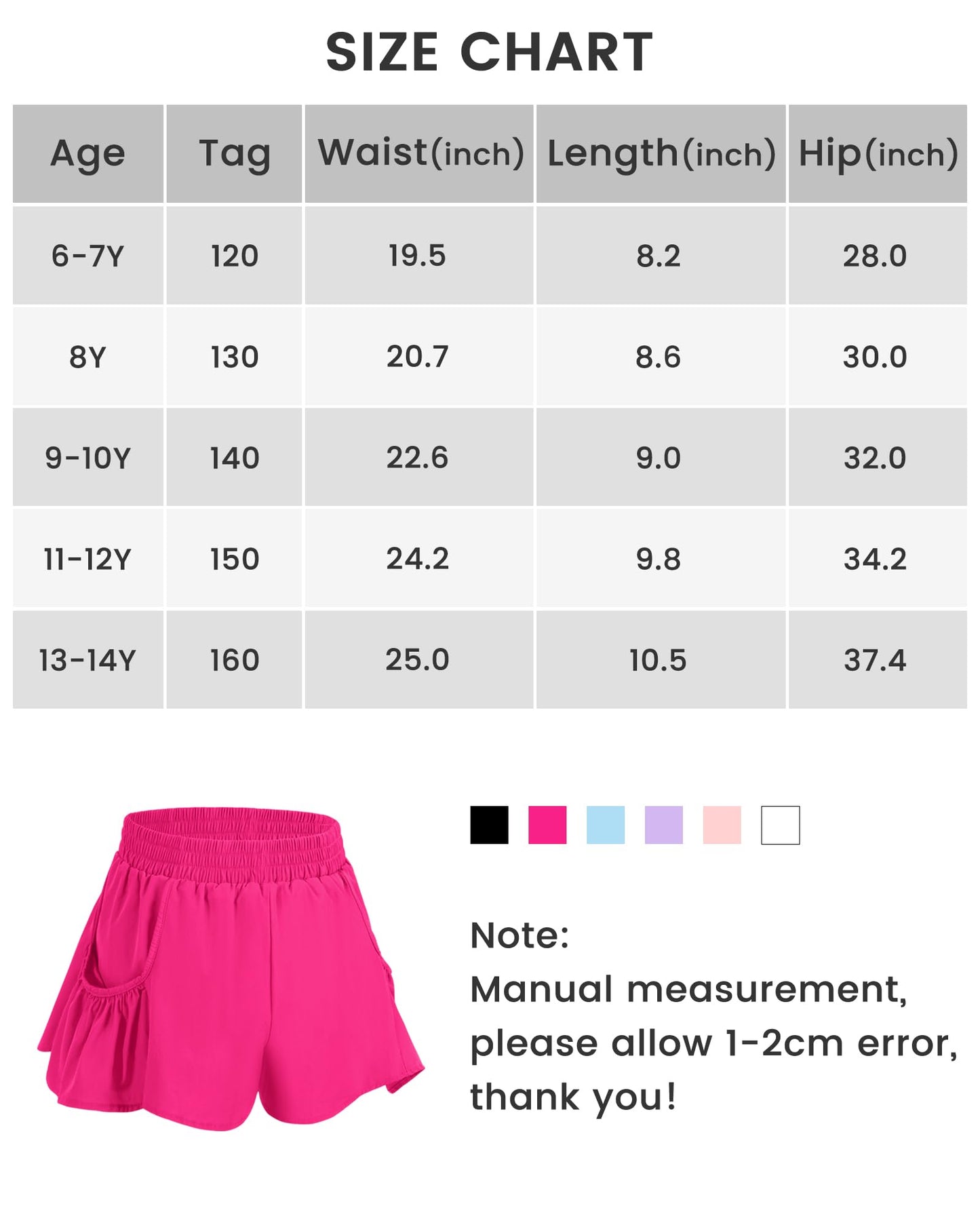 JOCMIC Girls Flowy Athletic Shorts High Waisted Running Shorts with Pockets Quick Dry Gym Fitness Shorts Black 9-10 Years