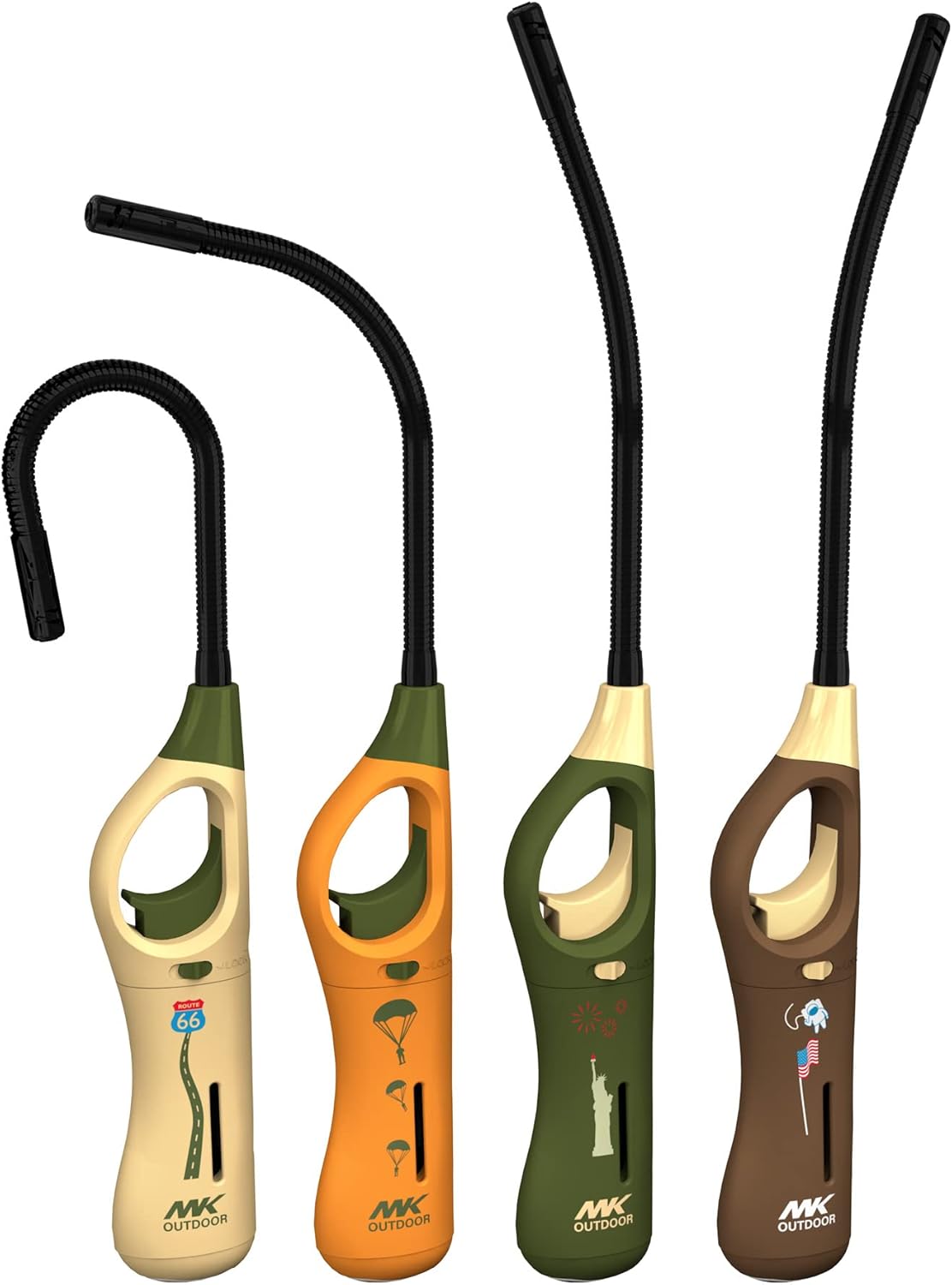 MK Lighter Outdoor Series - 9-Inch Flex Neck Refillable BBQ & Candle Lighters | 4-Pack Survival Tools