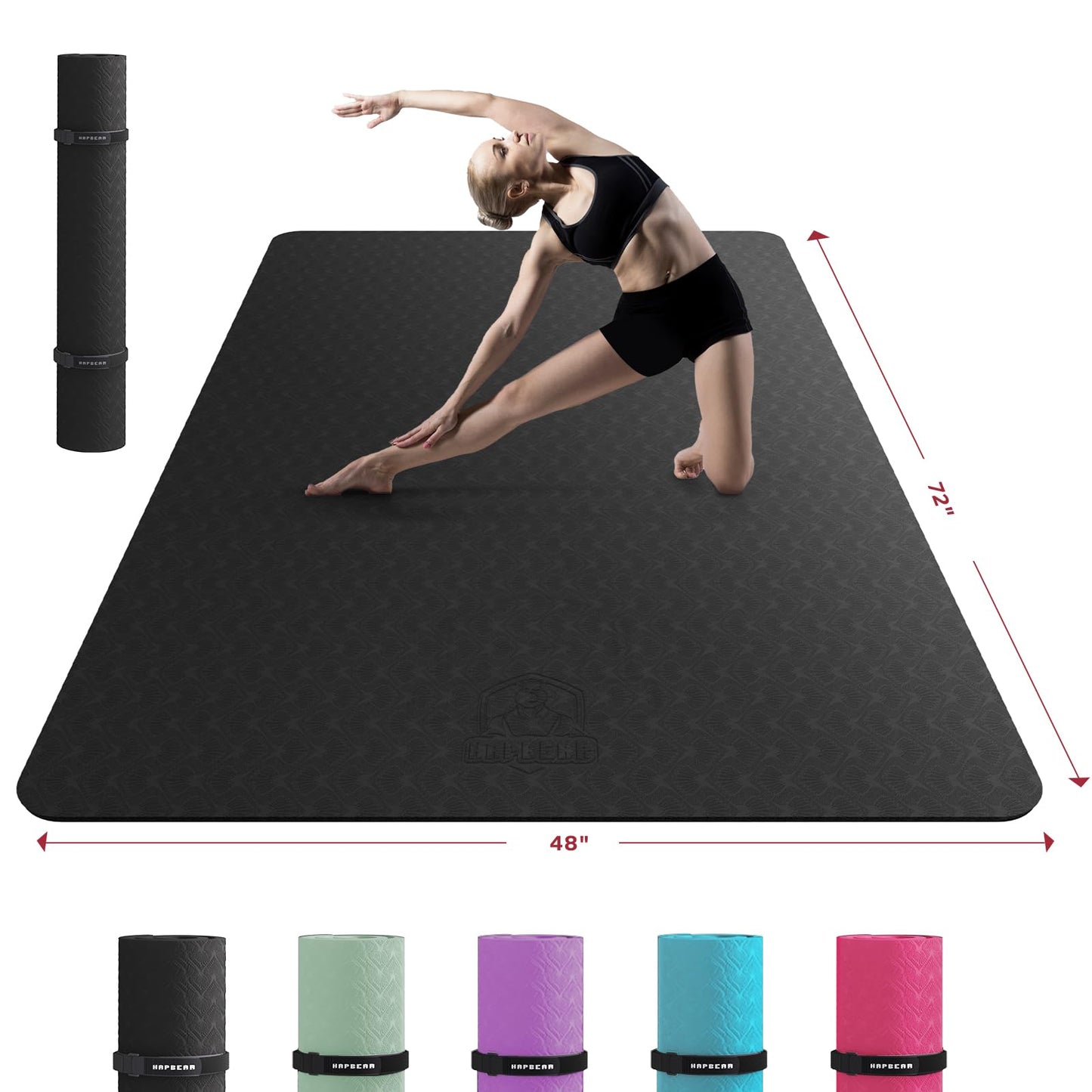 HAPBEAR Extra Large Yoga Mat 72"x48"x6mm (1/4 inch), Non-Slip, Durable,Thick Wide Exercise Mat for Home Workouts, Yoga, Pilates, Stretching Floor & Fitness Workouts