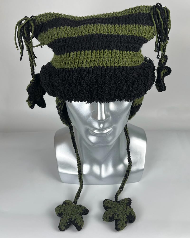 Crochet Hats for Women Y2k Beanies Women's Knitted Cat Ear Hat Crochet Hat for Women Y2k Accessories Black Green with Pendant