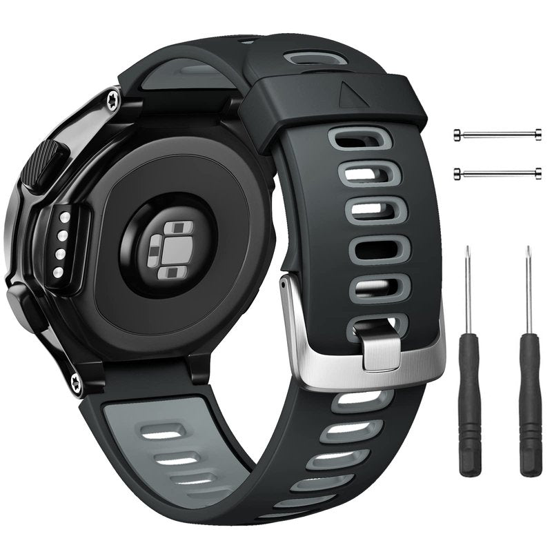 NotoCity Silicone Watch Band Replacement Solft Silicone Strap Compatible Forerunner 230/220/ 235/620/ 630/ 735XT/ Approach S20/ S5/ S6-Black Gray