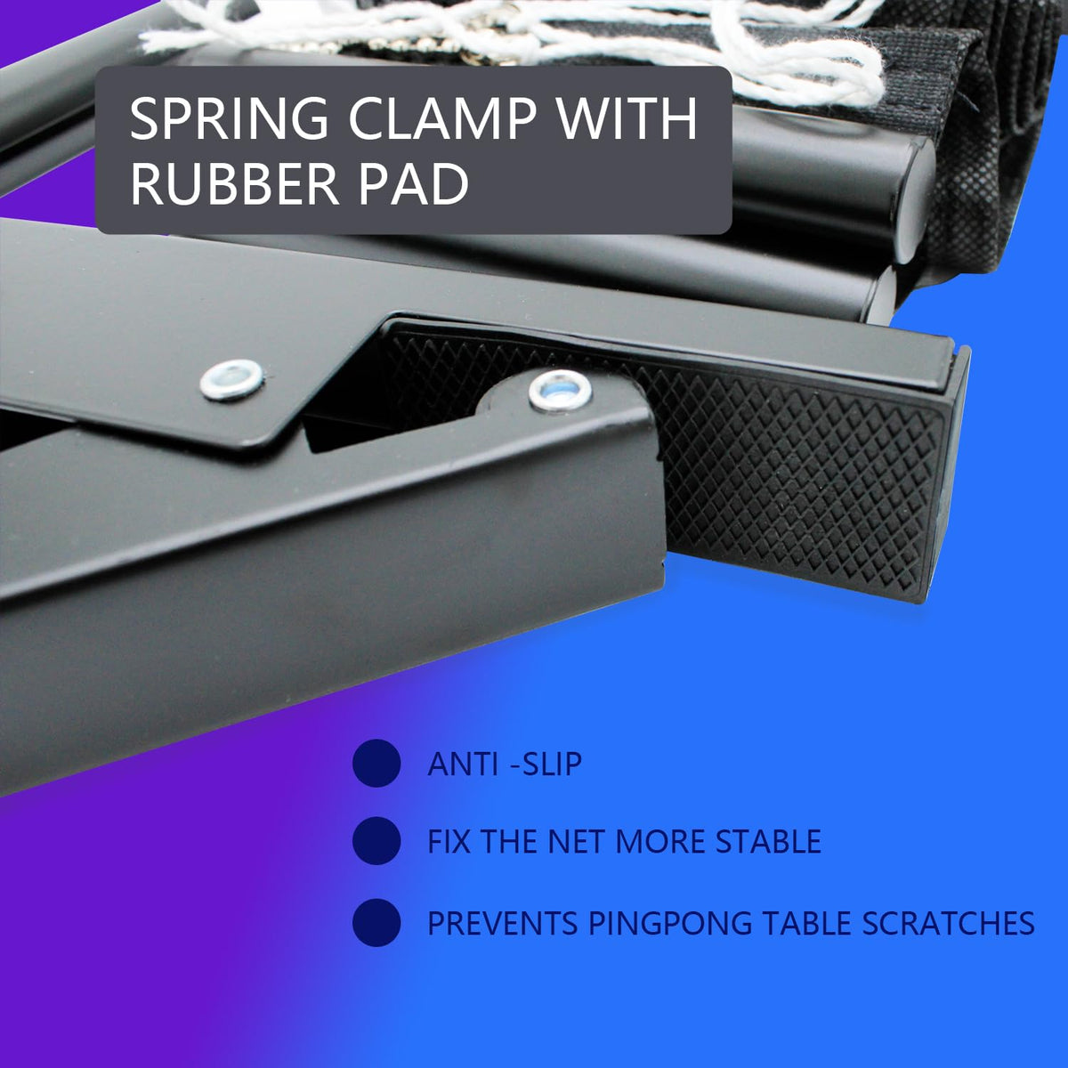 Portable Table Tennis Net with Clamps Collapsible Steel Post Ping Pong Net Set for Indoor/Outdoor Use Includes Clip Grip & Durable Mesh Easy Setup