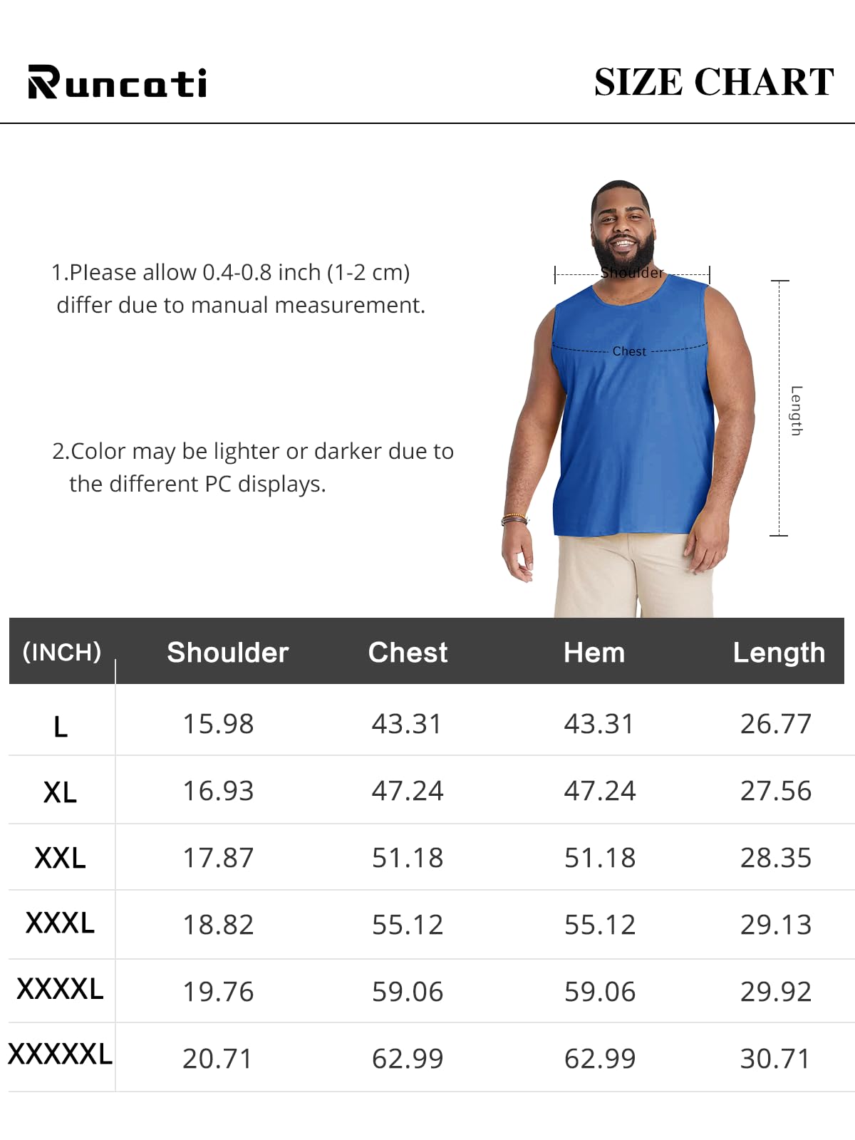 Runcati Mens Workout Plus Size Tank Tops Sleeveless Stretch Big & Tall Sizes Athletic Fitness T-Shirts (L-5XL) Dark Gray