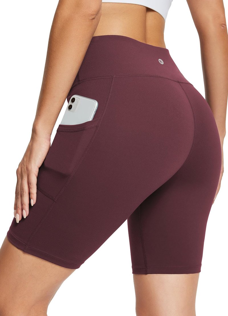 baleaf Biker Shorts Women Yoga Gym Workout Spandex Running Volleyball Tummy Control Compression with Pockets Soft 8" Wine Red XS