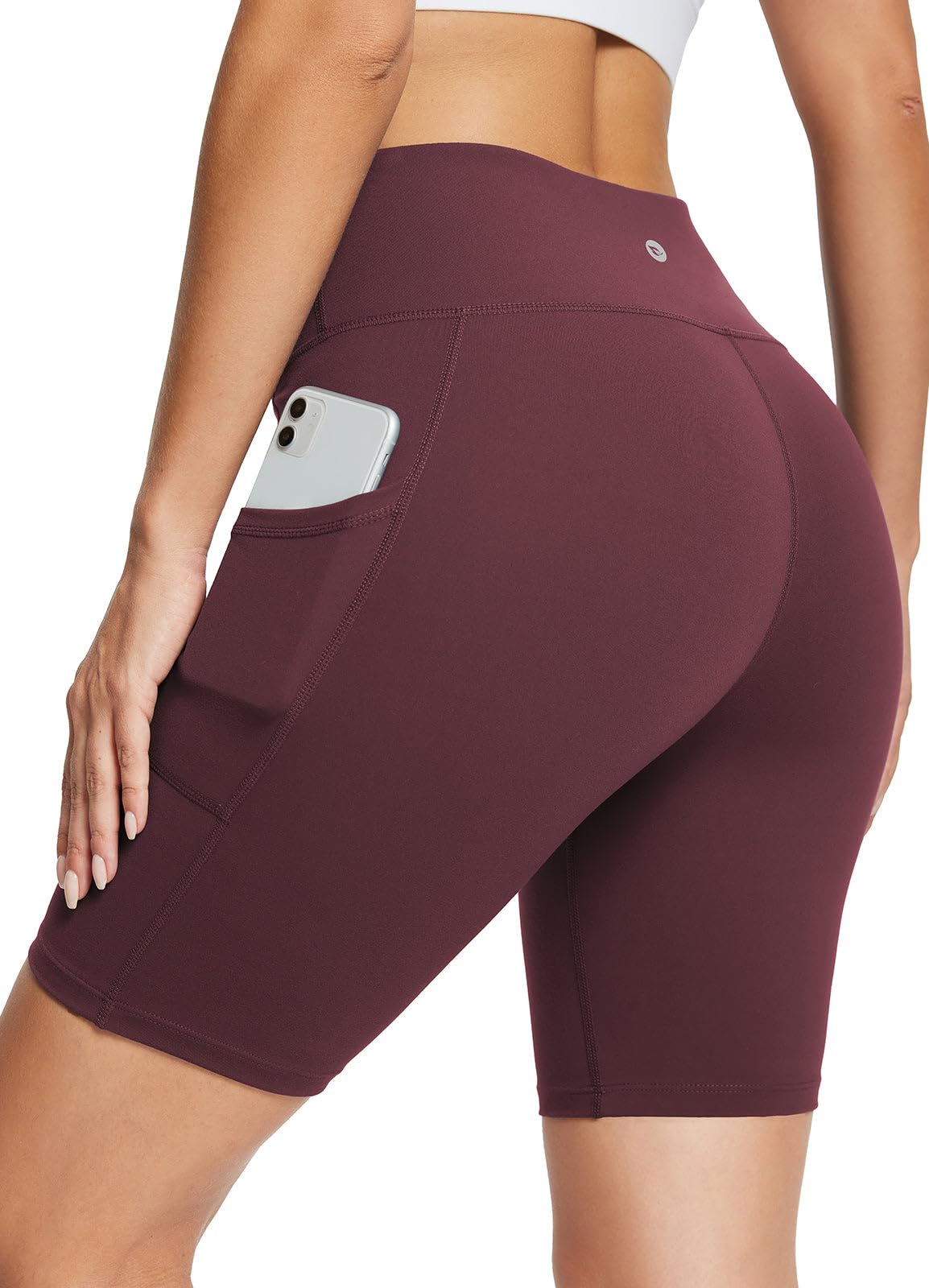 baleaf Biker Shorts Women Yoga Gym Workout Spandex Running Volleyball Tummy Control Compression with Pockets Soft 8" Wine Red S