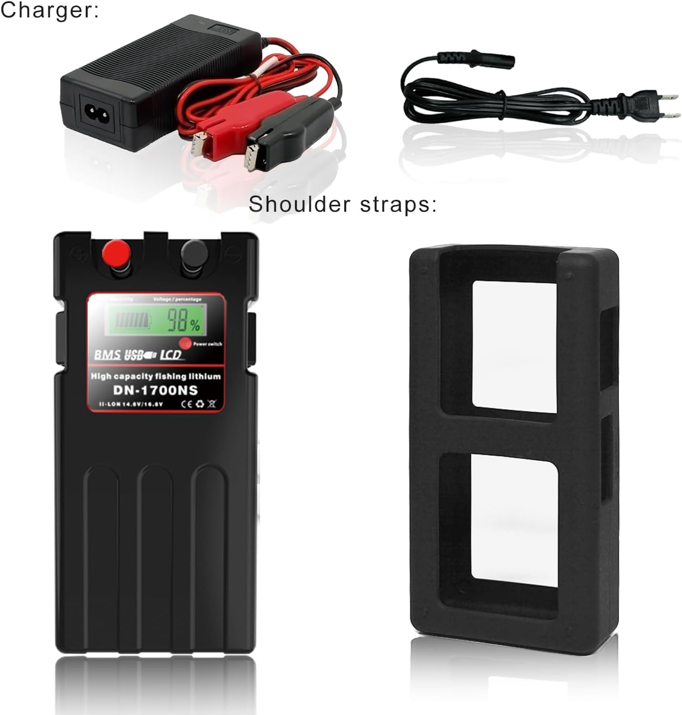 Electric Fishing Reel Battery - 14.8V 9600mAh with Built-in Protection Chip | Includes USB Ports & Case
