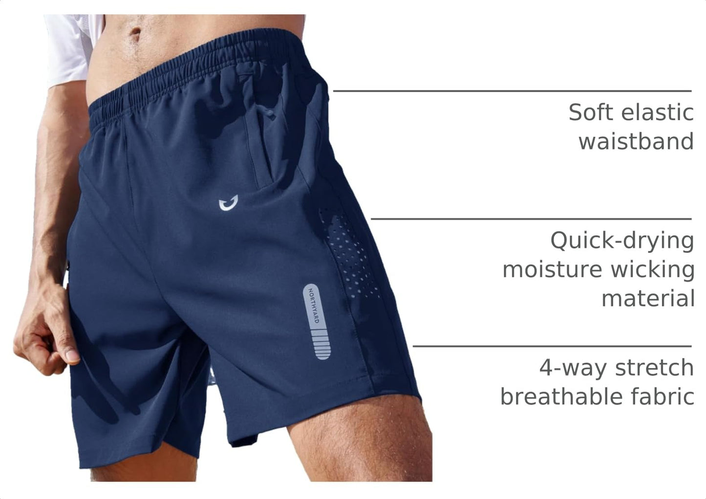 NORTHYARD Men's Athletic Running Shorts Gym Workout 7"/9"/5" Quick Dry Lightweight Sports Basketball Tennis 3 Zipper Pockets DARKBLUE 3XL