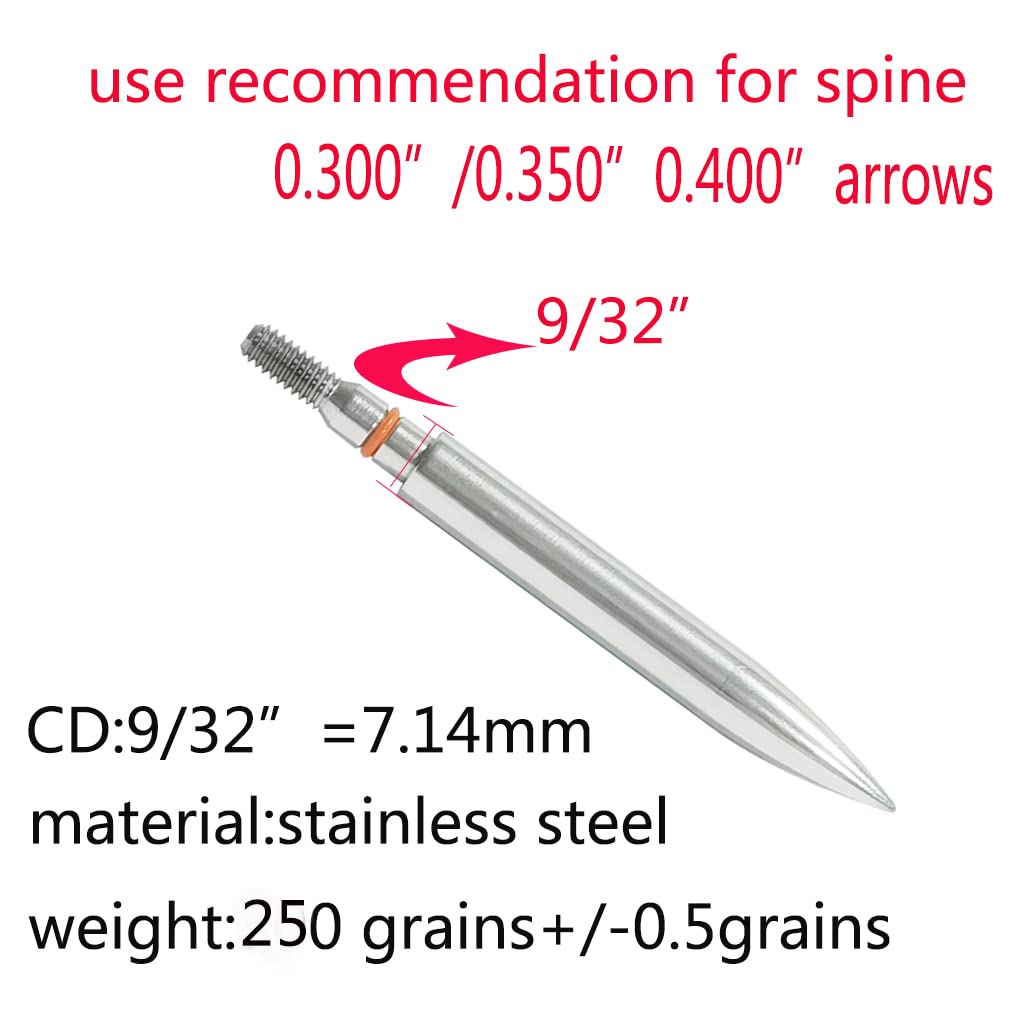 250 Grains Archery Field Points arrowheads- Practice Target & Hunting Arrows Heads,9/32” Stainless Steel Screw in Archery Field Tips and Broadheads (1 Dozen 12 PCS), 2.9*2.3*0.6