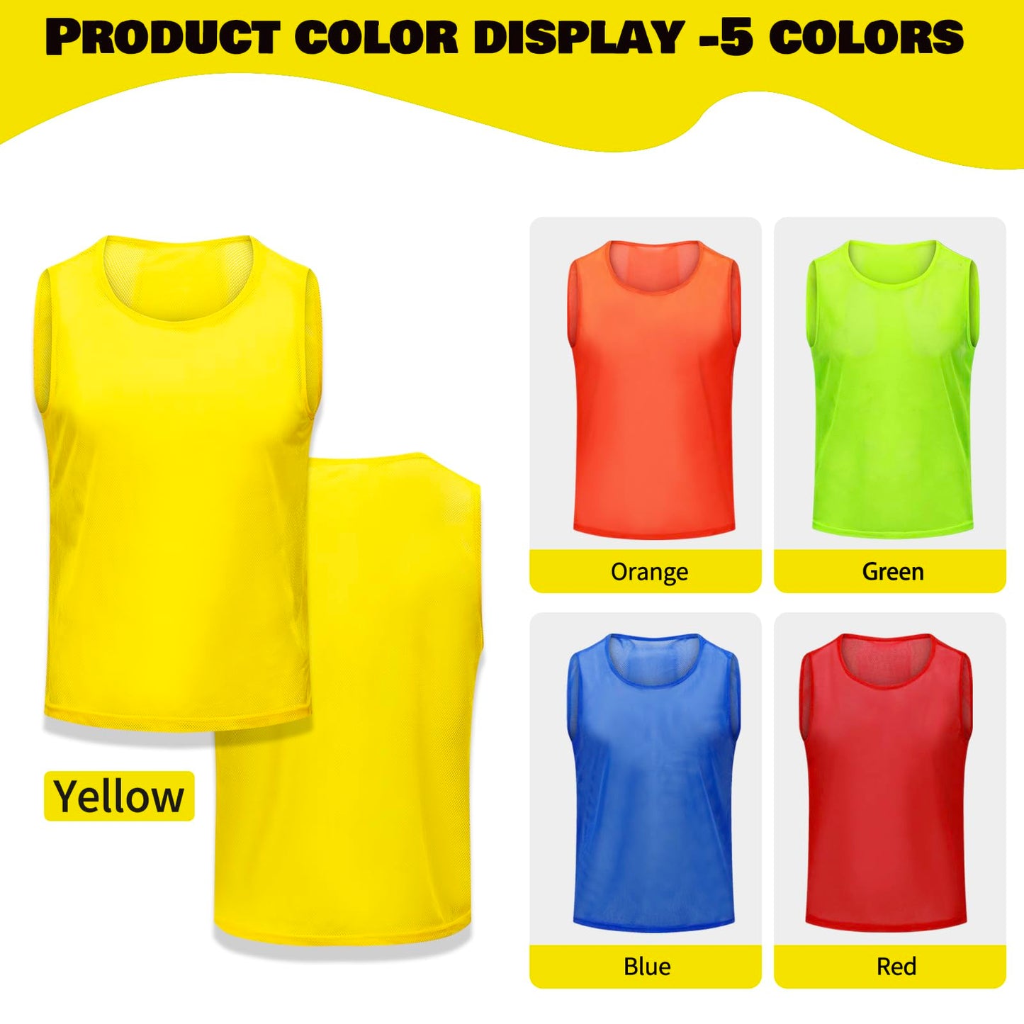 PULUOMASI 12/24/48PCS Pinnies Youth Team Pennies for Sports Kids and Scrimmage Vests for Soccer Basketball Jersey Practice