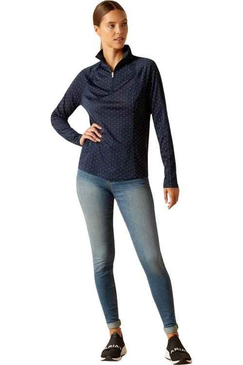 Ariat Women's Sunstopper 3.0 1/4 Zip Baselayer, Navy Dot, XX-Large