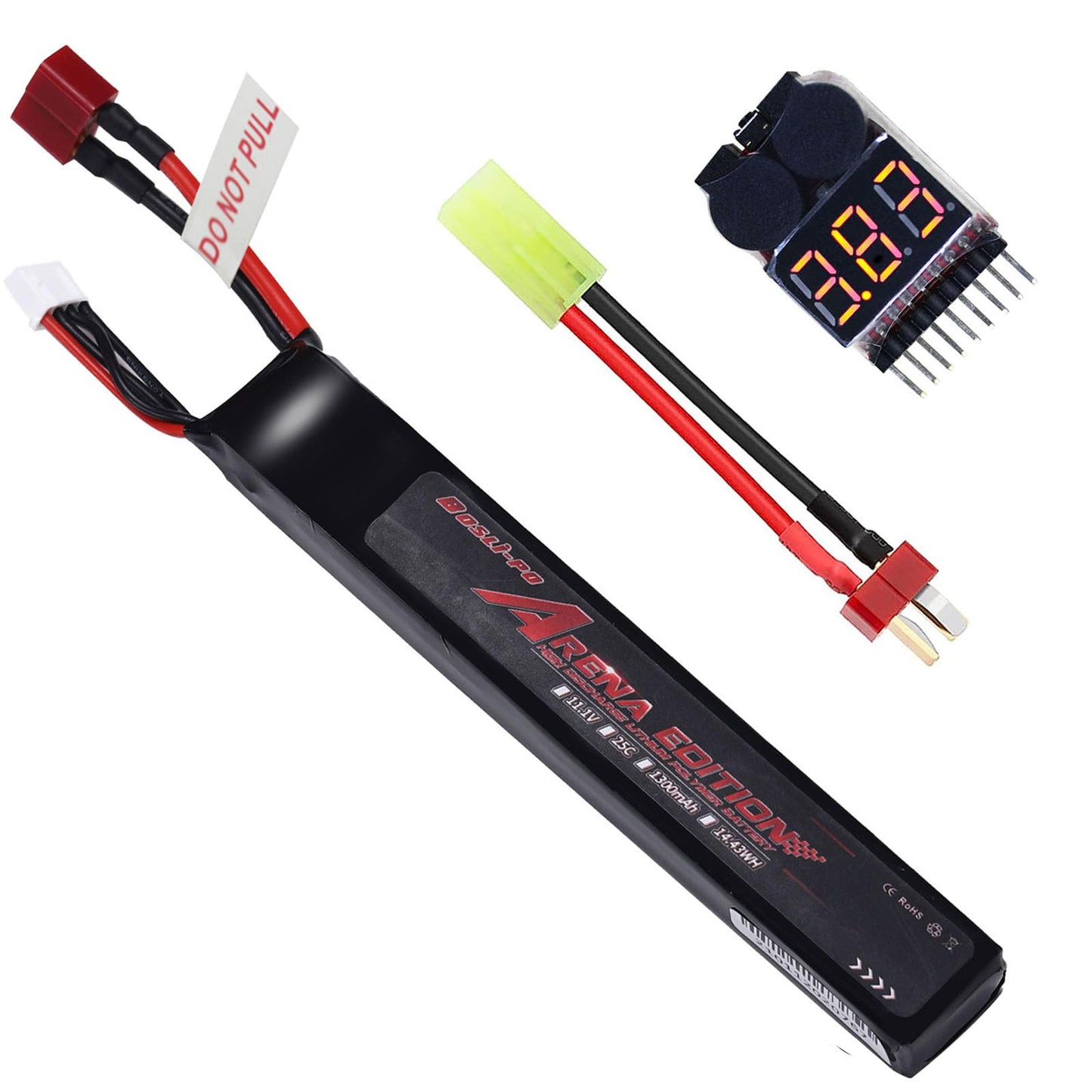 BosLi-Po 11.1V Lipo Battery Airsoft Battery 1300mAh 3S 25C Rechargeable High Capacity LiPo Battery with T Plug Connector and T Plug to Mini Tamiya Cable for Airsoft Guns