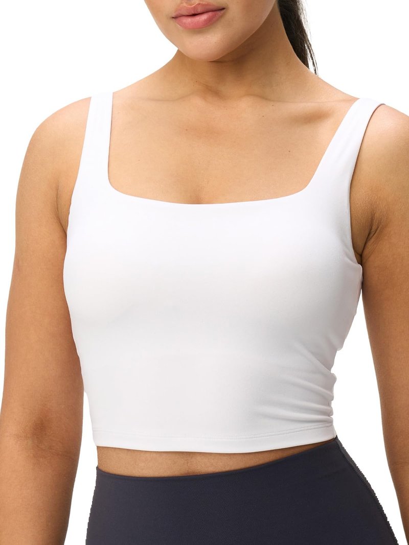 Omwilddo Womens U Neck Longline Padded Sports Bra Crop Tank Top Supportive Wide Straps Yoga Workout Bras,Light Compression White M