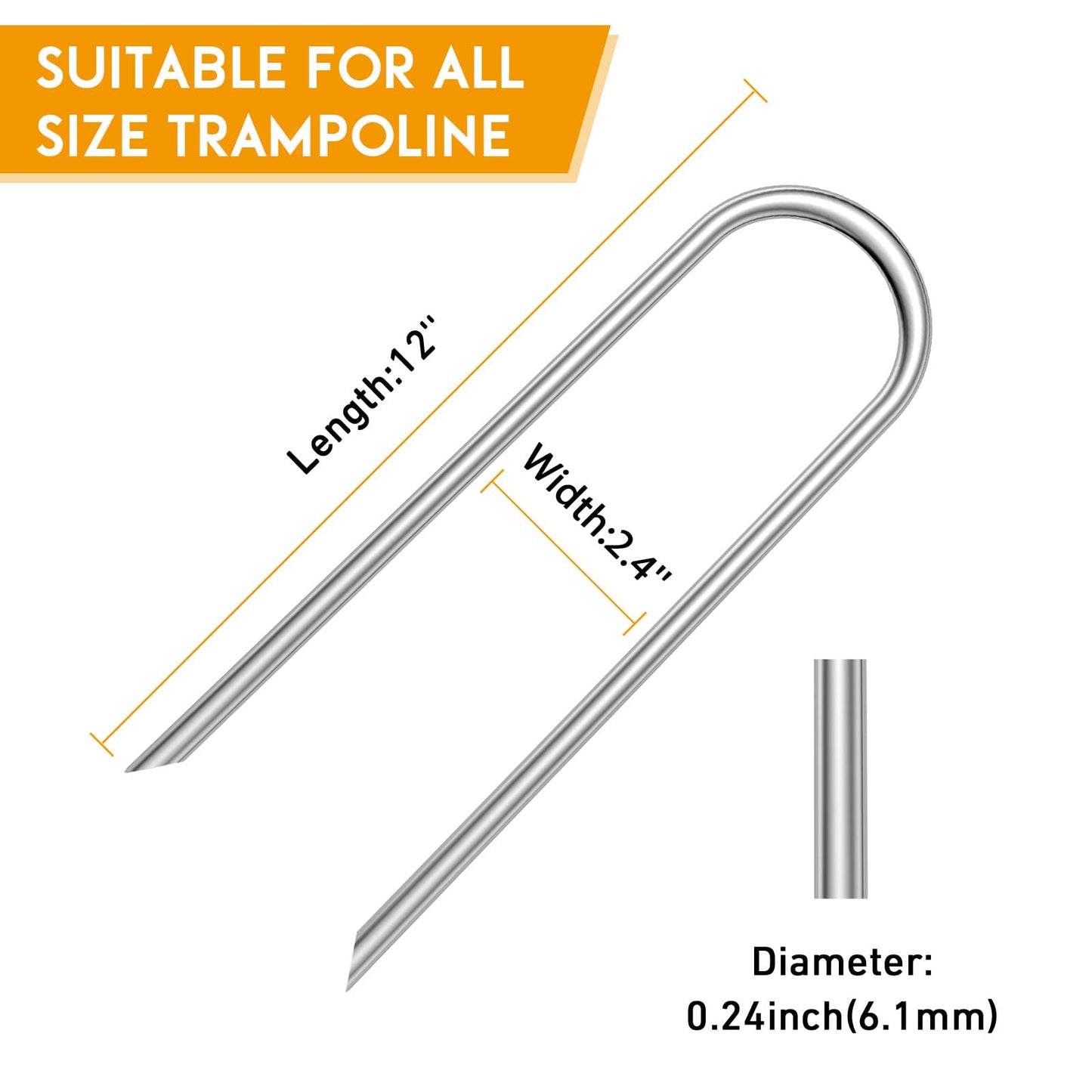 Trampoline Stakes U Shaped Anchors Heavy Duty Metal 12''- Long Trampolines Ground Wind Stakes for Soccer Goals, Camping Tents, Garden Decoration (4pcs)