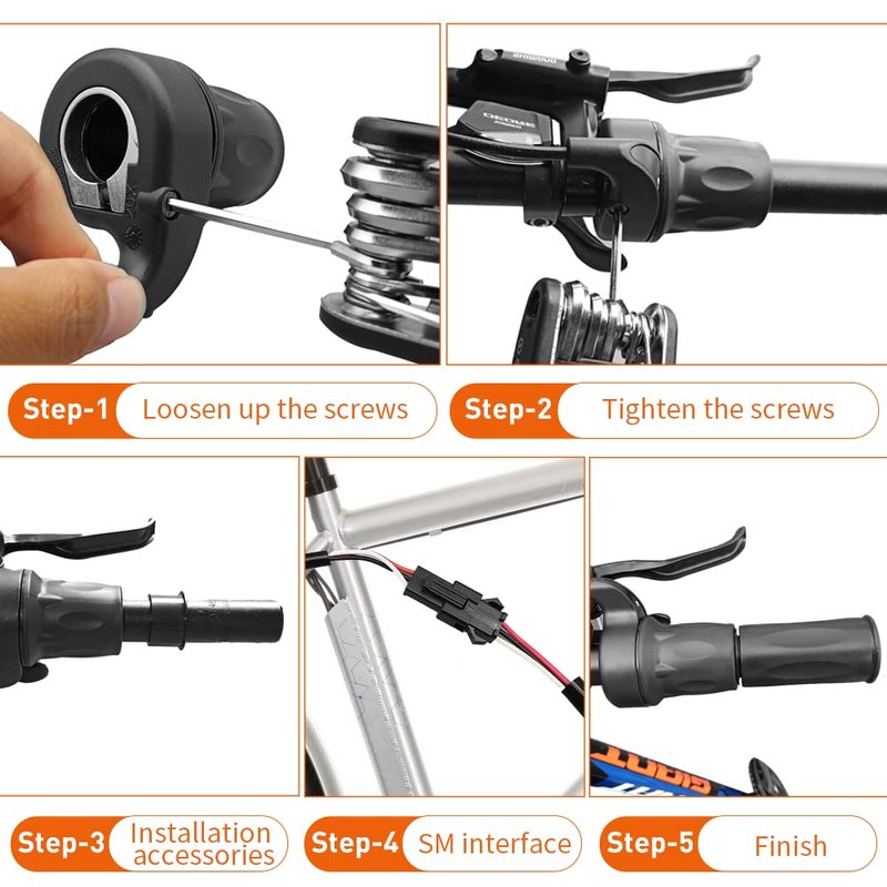 HUDAMZKY Electric Bicycle Right Handle 20X Half Twist Throttle 24V 36V 48V 60V 72V SM/Waterproof Connector for E Bikes or Folding Electric Scooter（Right）