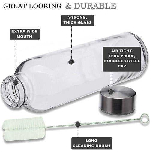 Brieftons Pack of 6 Glass Water Bottles & 6 Silicone Sleeves