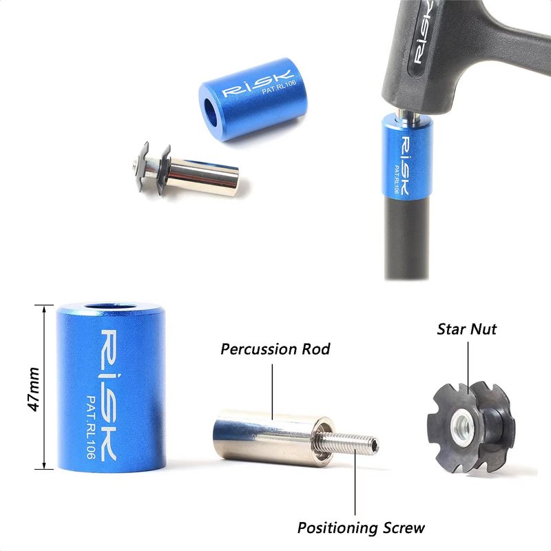 ALEOED Bike Fork Star Nut Setting Tool Kit, Bicycle Fork Repair Installer Tool with 1 Bicycle Star Nut and Spare Positioning Screw for 1 1/8 inch Tube