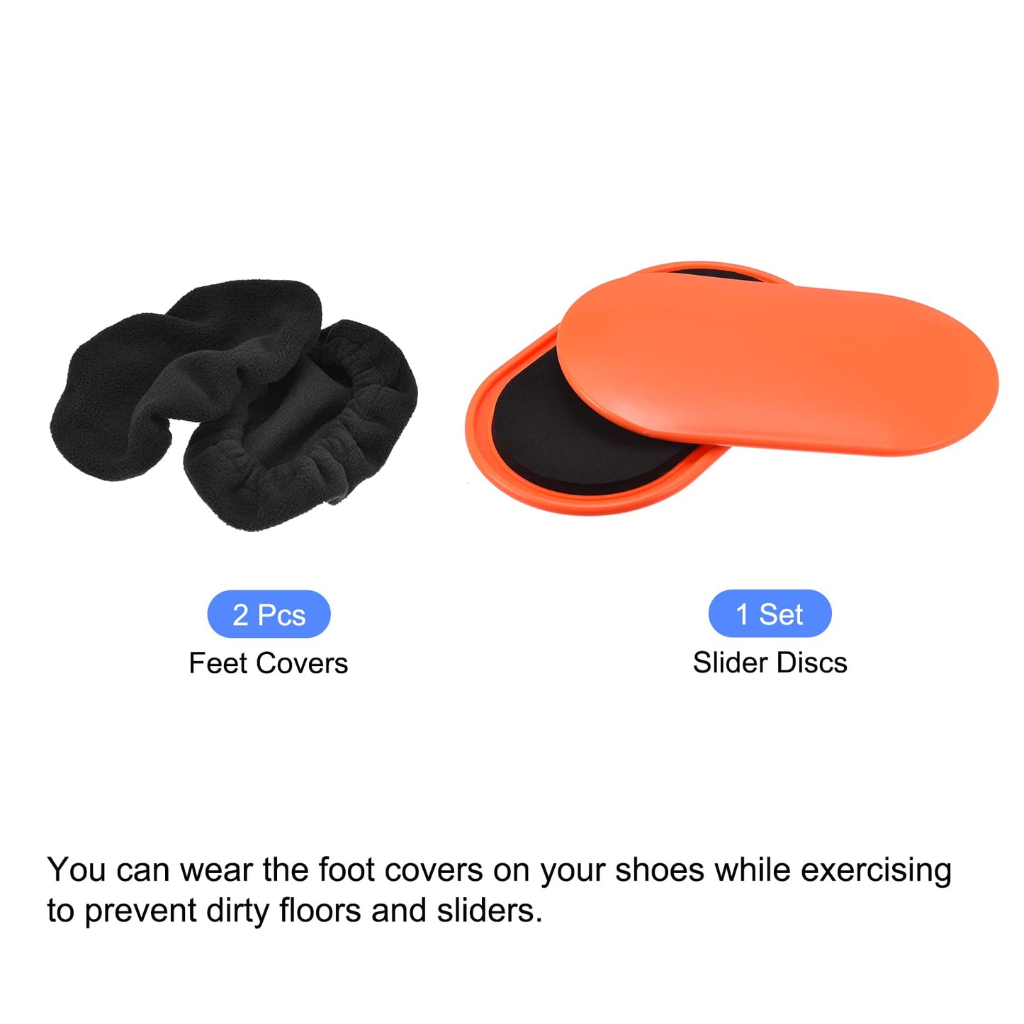 uxcell Exercise Core Sliders, Oval Glider Discs with Feet Covers, Dual Sided Usage in Home Gym for Full Body Workout, Orange