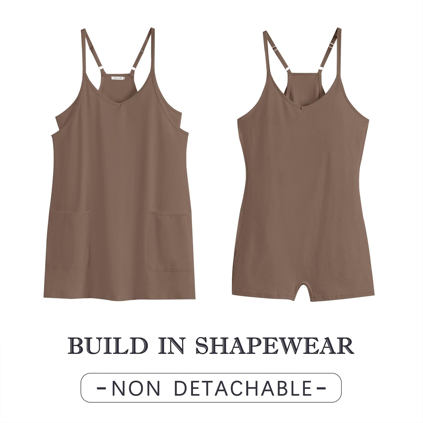 Caracilia Womens Summer Mini Dress 2025 Casual Sleeveless Built in Shapewear Sundress Trendy Short Tennis Athletic Outfits Coffee Medium
