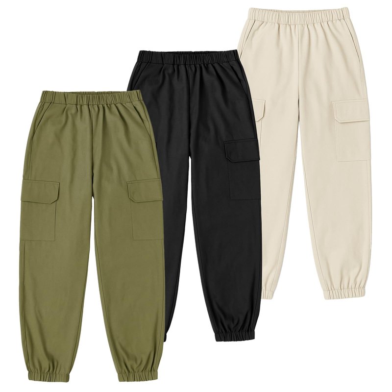 QPJQPJ Boys Cargo Pants 3 Pack Loose-Fitting Casual Sports Pants with Pockets Jogging Trousers Bottom for Kids 8-12 Years 12Y