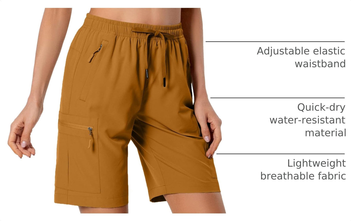 Hugut Women's Lightweight Hiking Cargo Shorts Quick Dry Athletic Shorts Camping Travel Golf Zipper Pockets Water Resistant