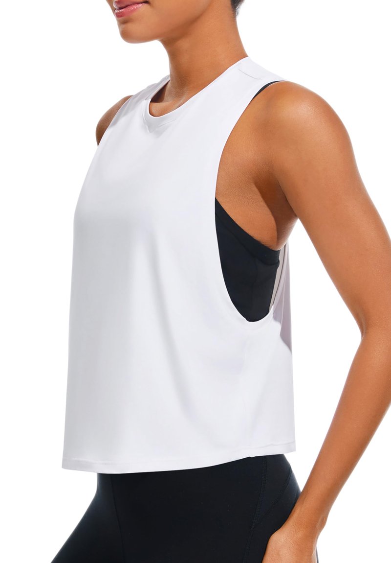 JOYSPELS Workout Tank Tops for Women, Ice Silk Quick Dry Athletic Crop Top, Loose Fit Running Yoga Gym Shirts,White