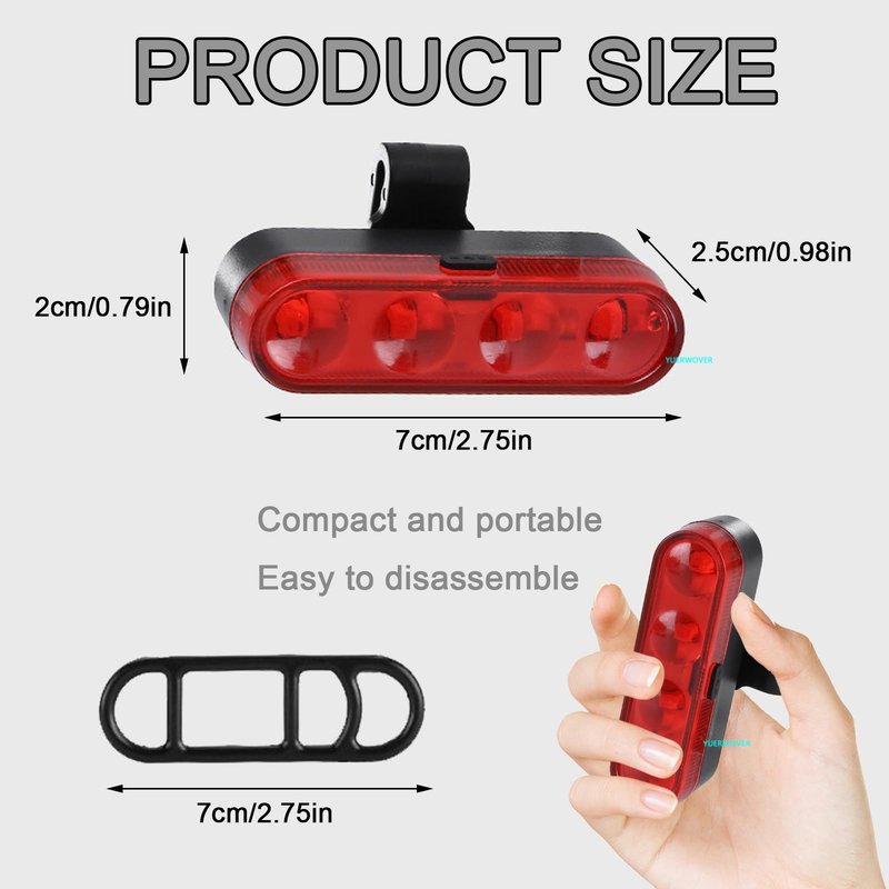 YUERWOVER USB-C Rechargeable Bike Tail Light for Night Riding 2 Pack Bicycle Rear Lights Front and Back Cycling Bright Safety Flashlight Accessories 4 Modes for Adults Kids Men Women Road Mountain