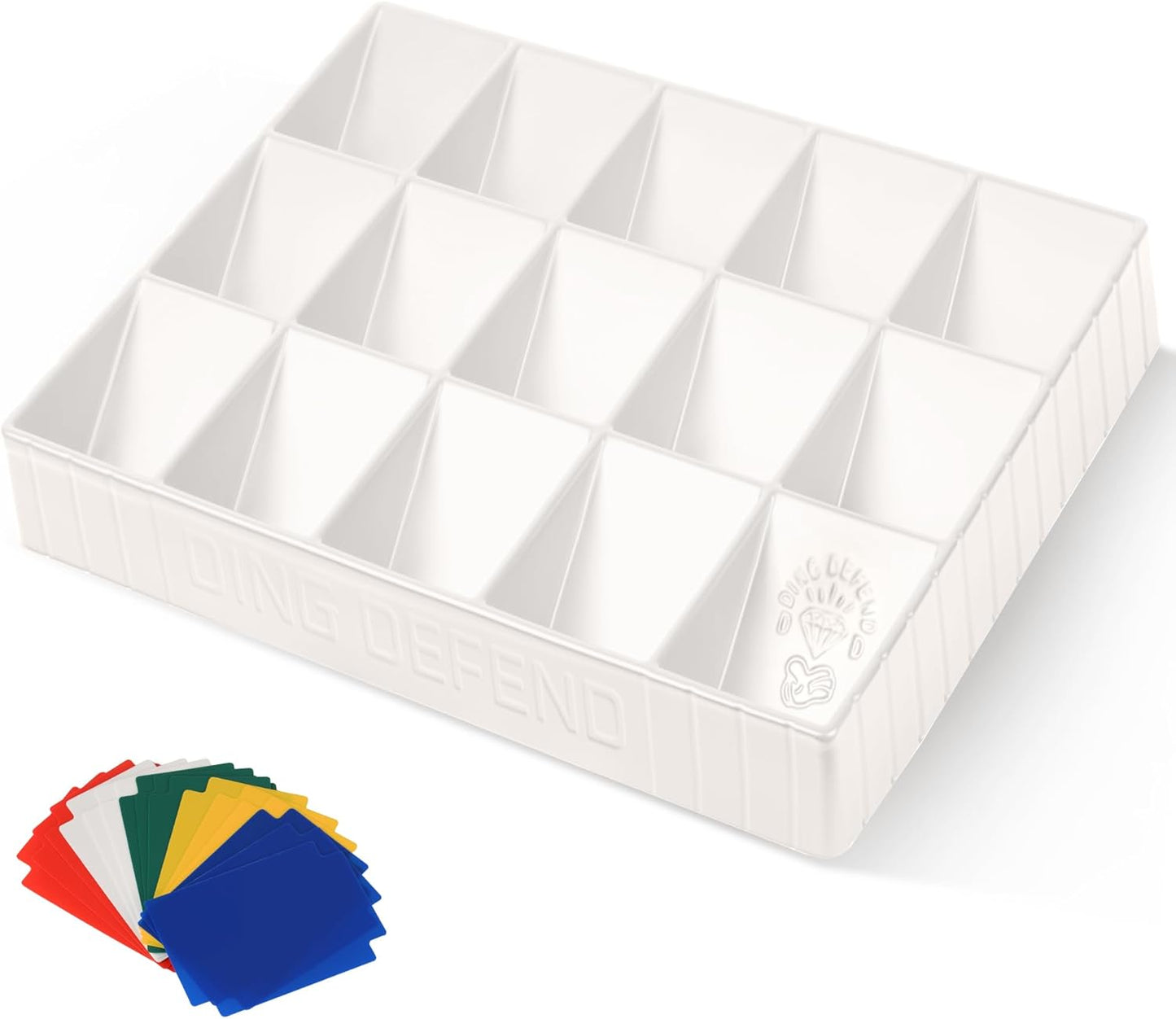 Card Sorting Tray - Stackable 15-Compartment Organizer for Trading Cards | Includes 15 Dividers, White