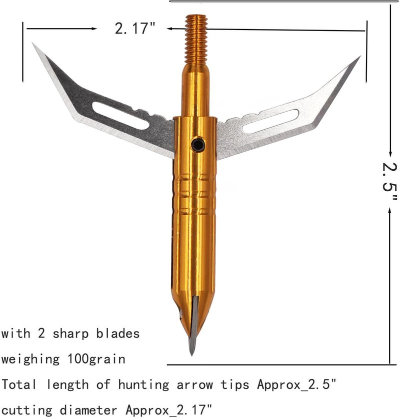 Hunting Broadheads 12-Pack - 100 Grain Screw-In Cutting Blade Arrow Tips for Traditional & Compound Bows