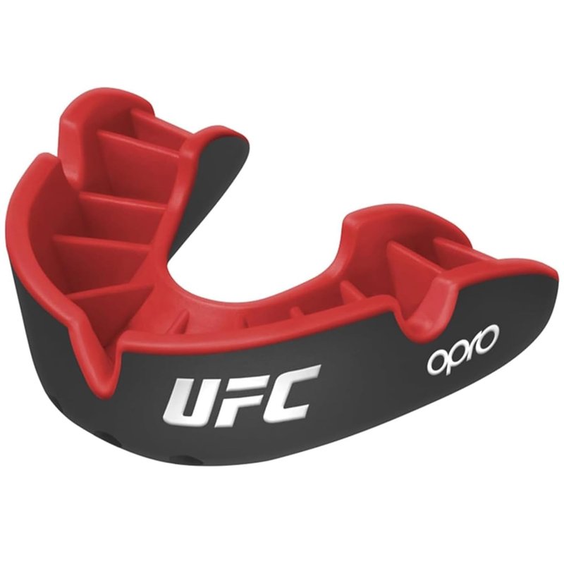 OPRO Silver Level UFC Moldable Mouth Guard Essential Fit (Black/Red) Adult & Kids Boxing Mouthguard for MMA & Impact Sports, Self-Fit Mouth Guard for Sports, Football, Hockey - Includes Case
