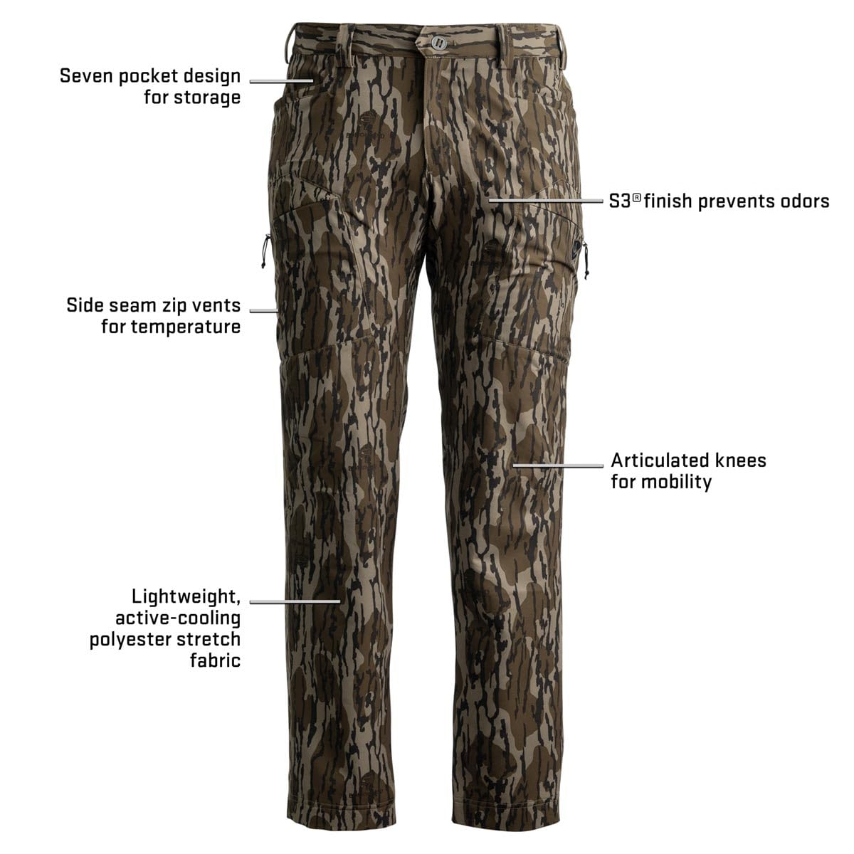 BLOCKER OUTDOORS Finisher Lightweight Turkey Hunting Pants – Silent, Scent-Control, Stretch-Fit Camo Pants for Mobility & All-Season Comfort (MO Bottomland Original, 36 REG)